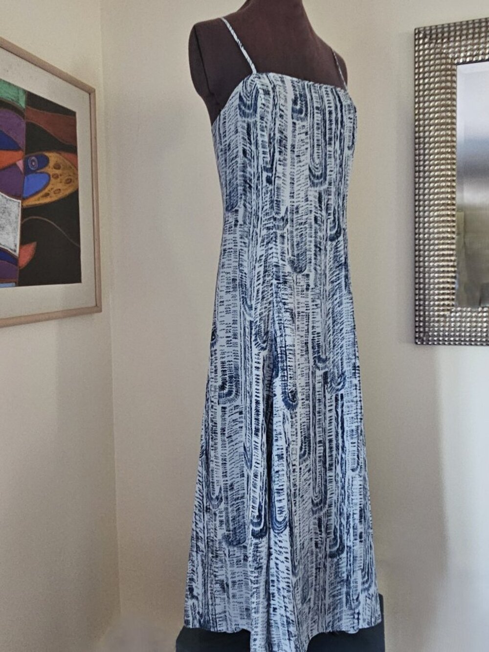 Theory Cami Volume cascade block 100% silk maxi dress teal multi, size 6,  new